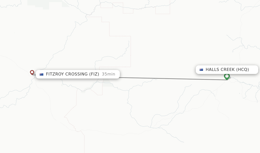 Flights from Halls Creek to Fitzroy Crossing route map
