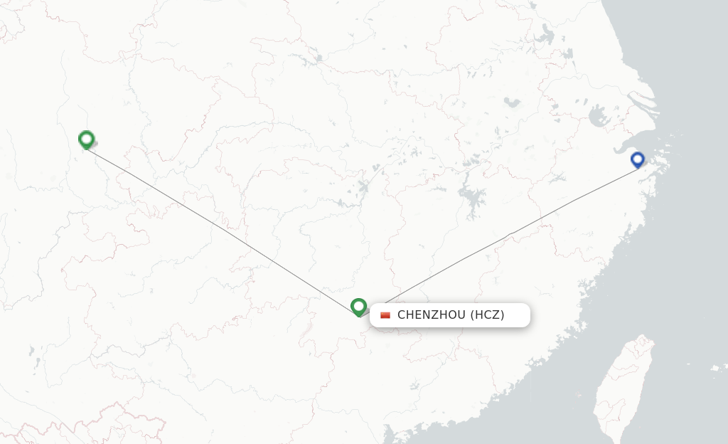 Route map with flights from Chenzhou with Chengdu Airlines
