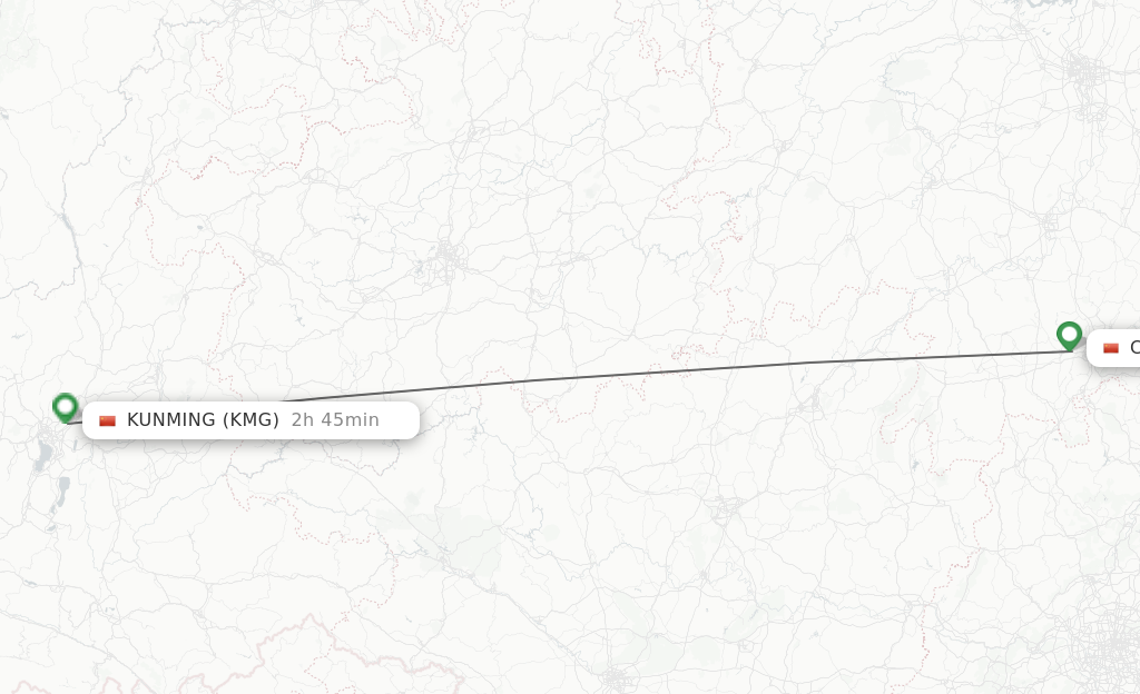 Flights from Chenzhou to Kunming route map
