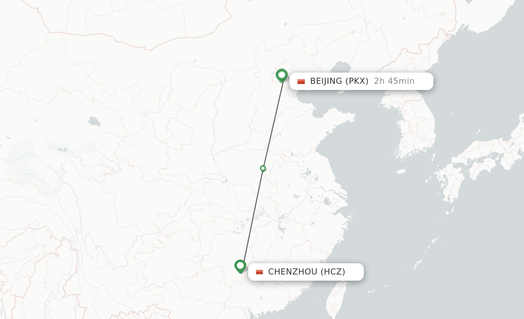Flights from Chenzhou to Beijing route map