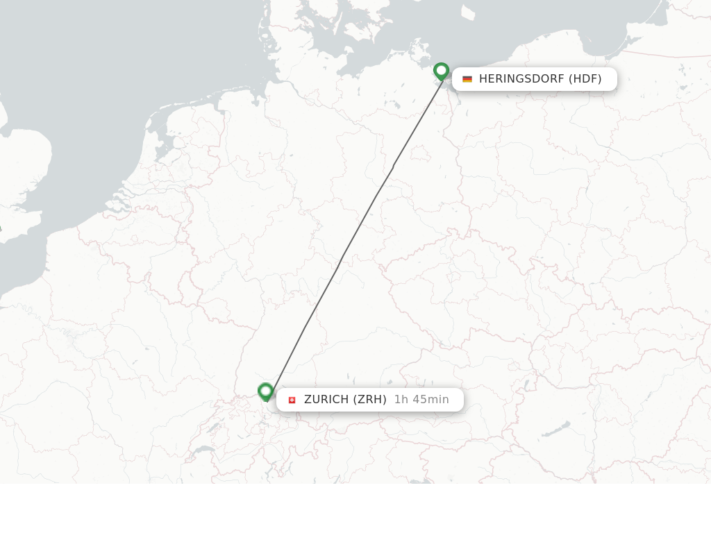 Flights from Zurich to Heringsdorf route map