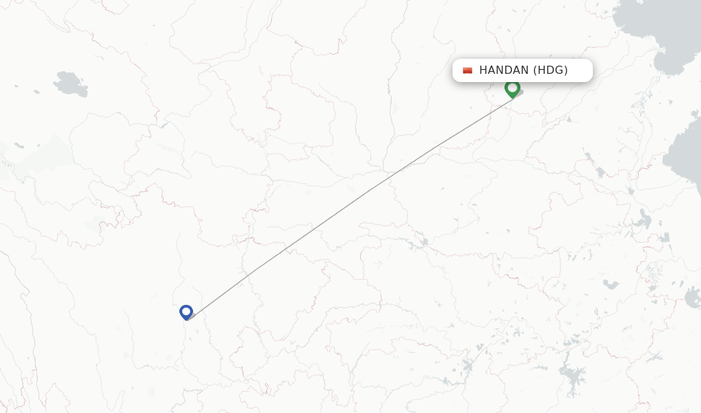Route map with flights from Handan with Sichuan Airlines