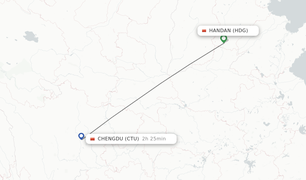 Flights from Handan to Chengdu route map