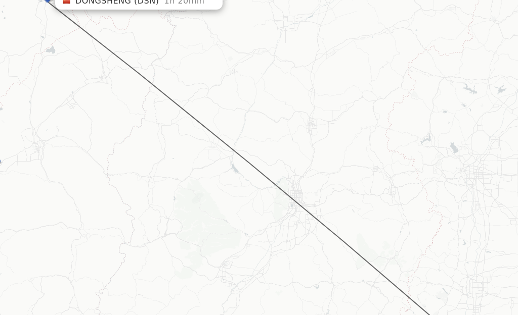 Flights from Handan to Dongsheng route map