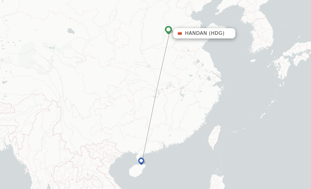 Route map with flights from Handan with GX Airlines