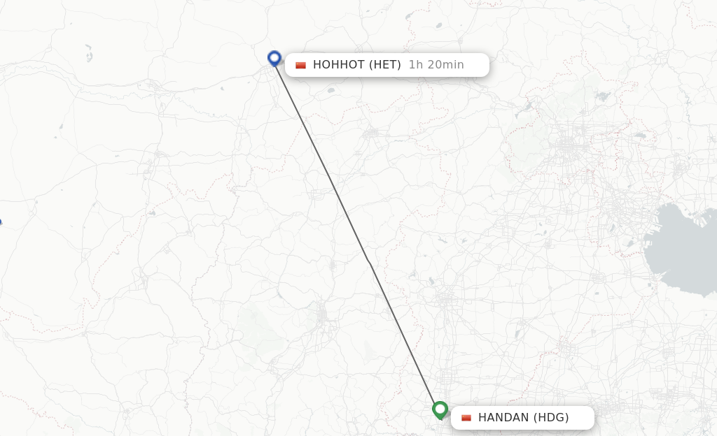 Flights from Handan to Hohhot route map