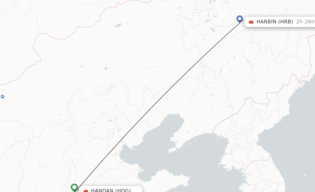 Flights from Handan to Harbin route map