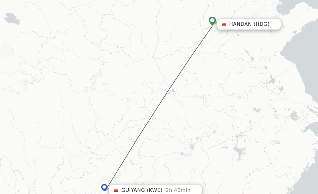 Flights from Handan to Guiyang route map