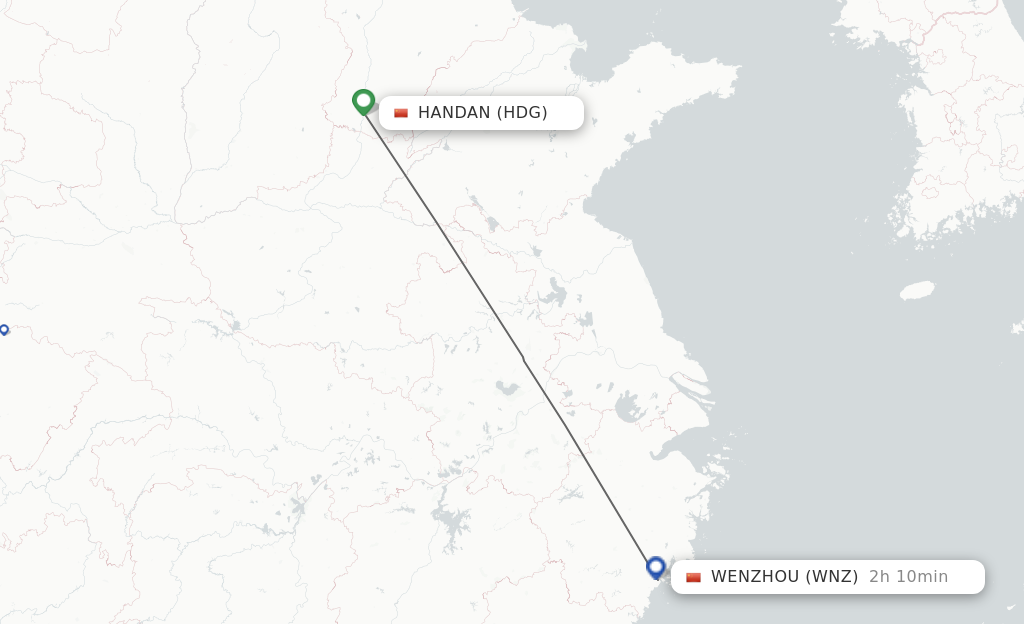 Flights from Handan to Wenzhou route map
