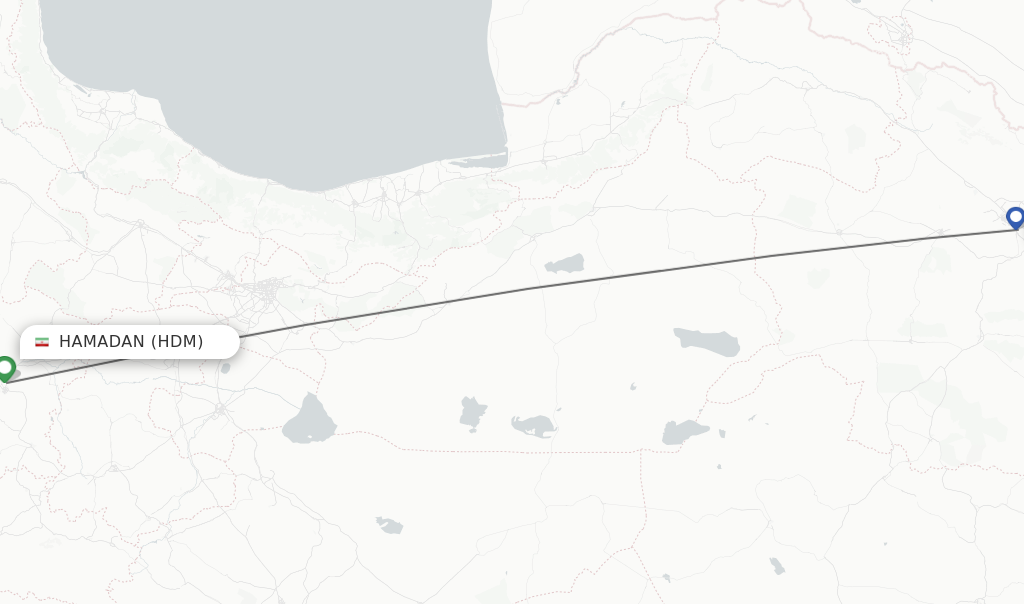 Flights from Hamadan to Mashad route map