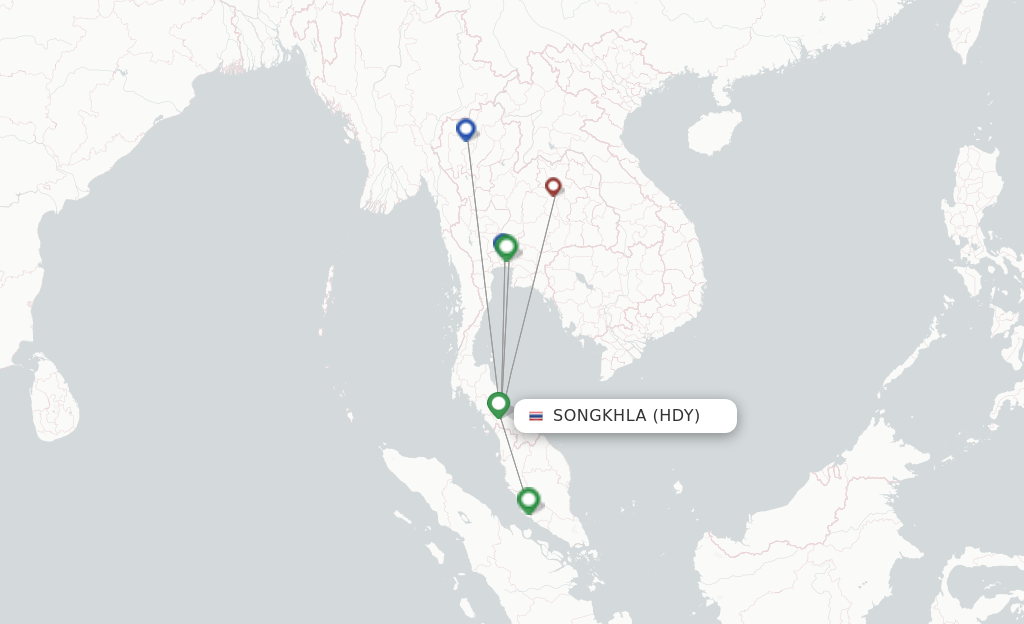 Route map with flights from Hat Yai with Thai AirAsia
