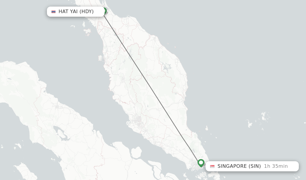 Flights from Hat Yai to Singapore route map