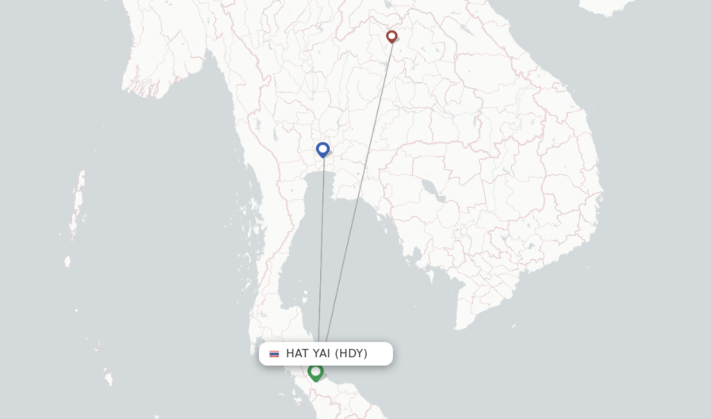 Route map with flights from Hat Yai with Thai Lion Air