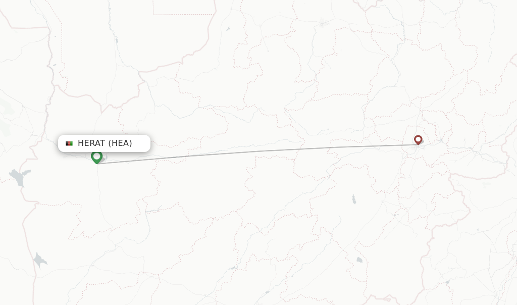 Route map with flights from Herat with Ariana