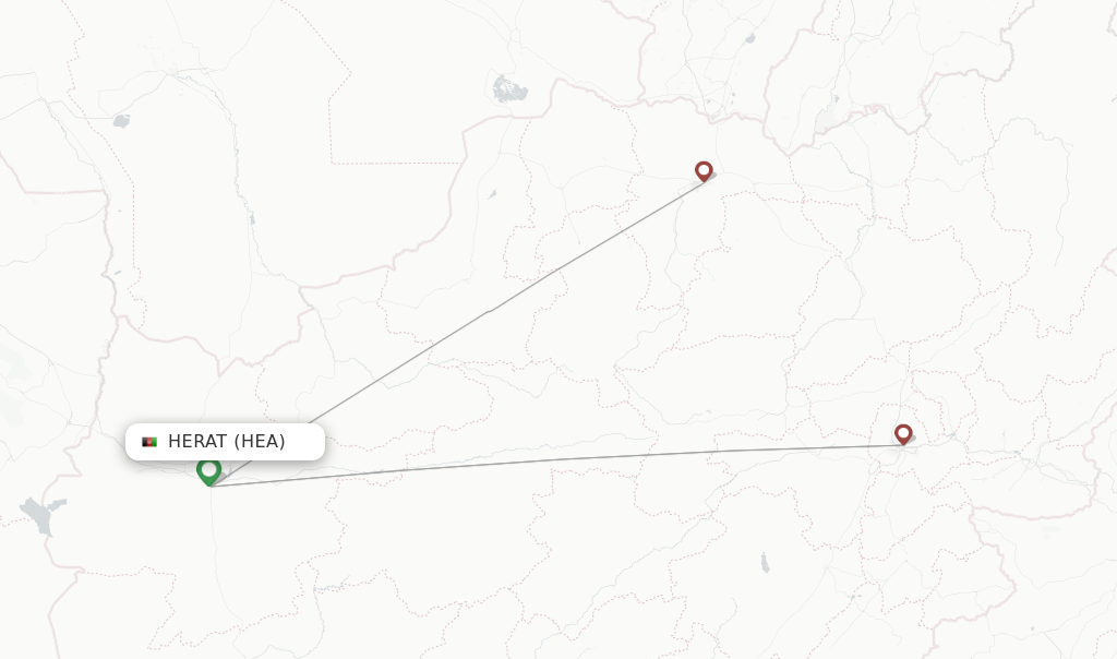 Flights from Herat to Mashad route map