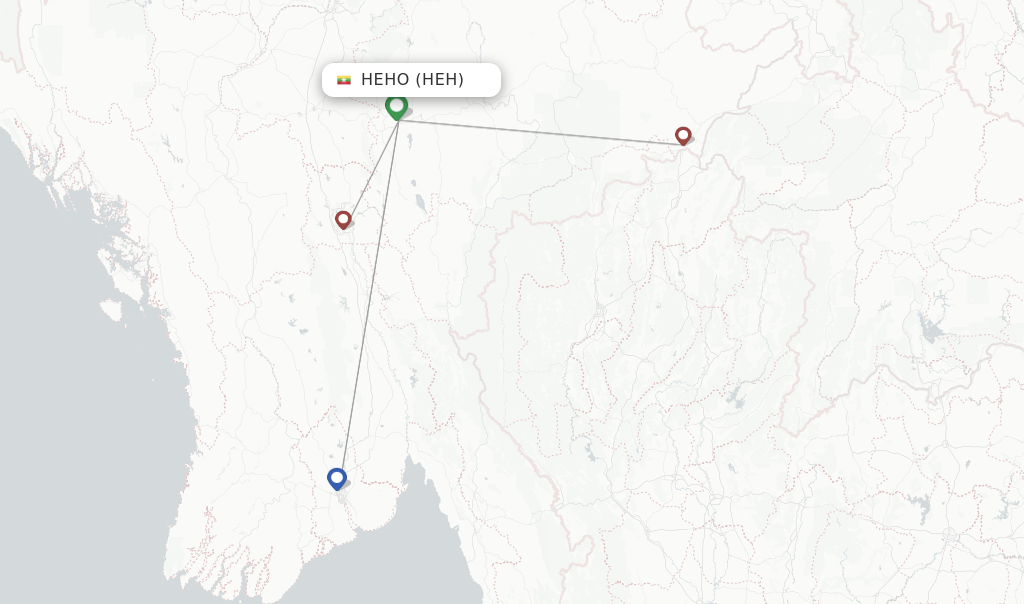 Route map with flights from Heho with Mann Yadanarpon Airlines