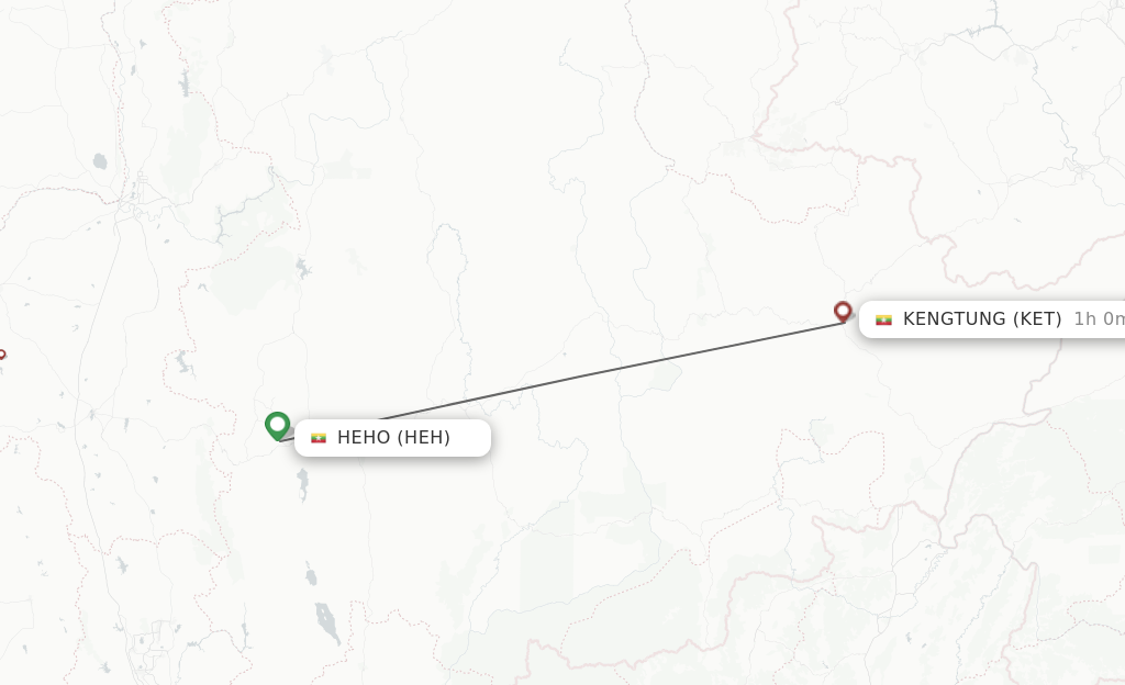 Flights from Heho to Keng Tung route map