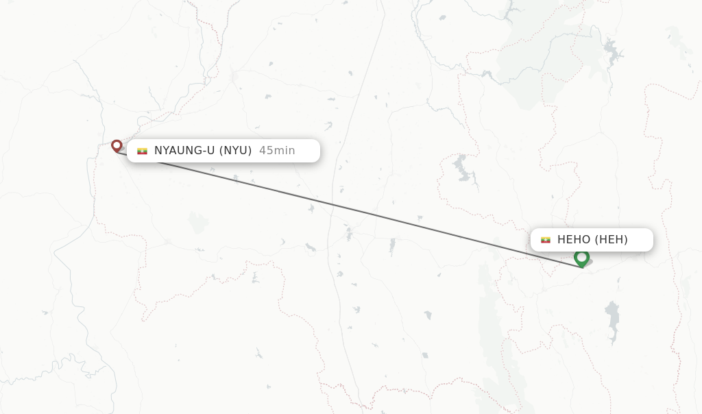 Flights from Heho to Nyaung-u route map