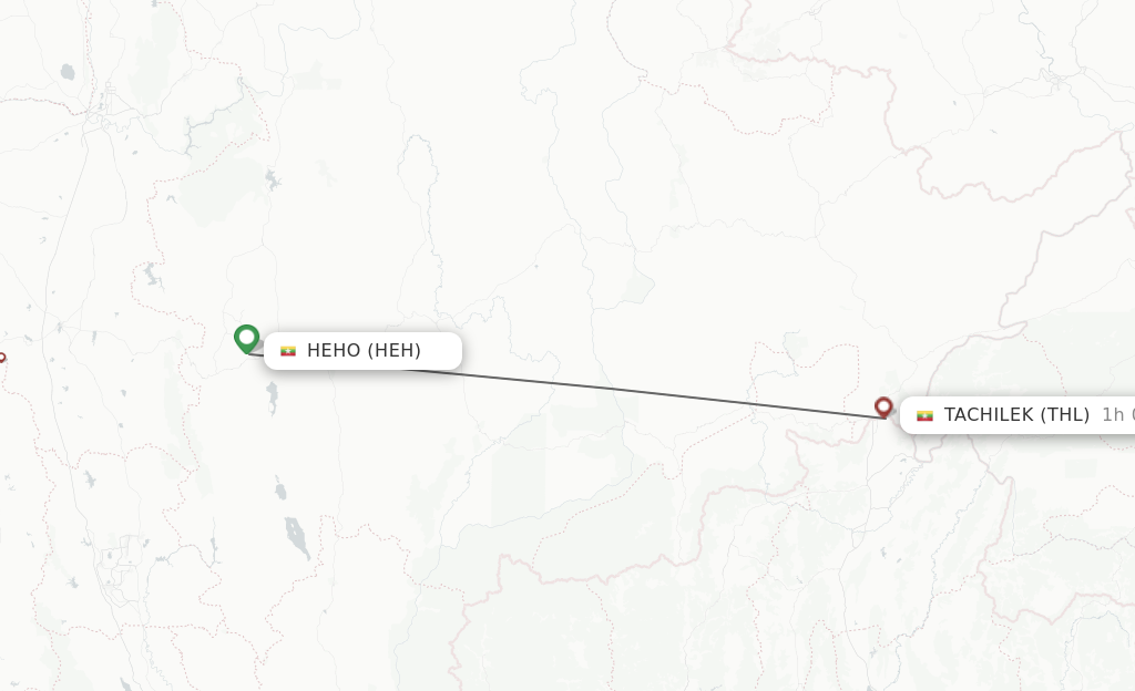 Flights from Heho to Tachilek route map