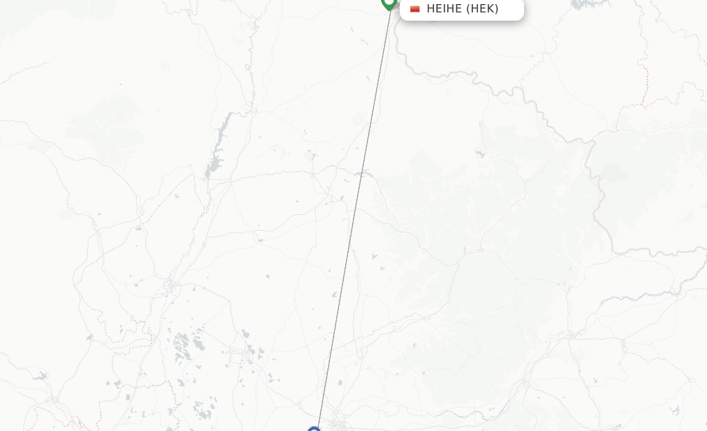 Route map with flights from Heihe with Chengdu Airlines