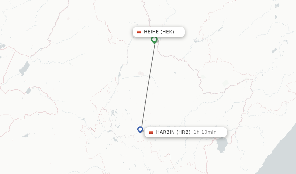 Flights from Heihe to Harbin route map