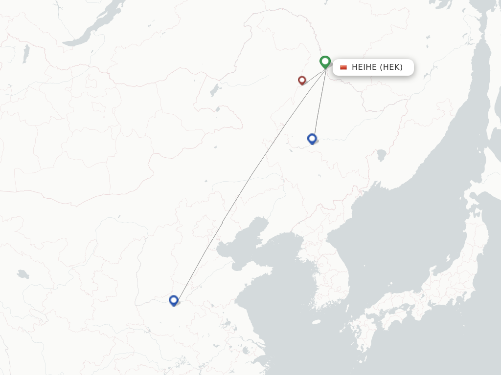 Flights from Heihe to Zhengzhou route map