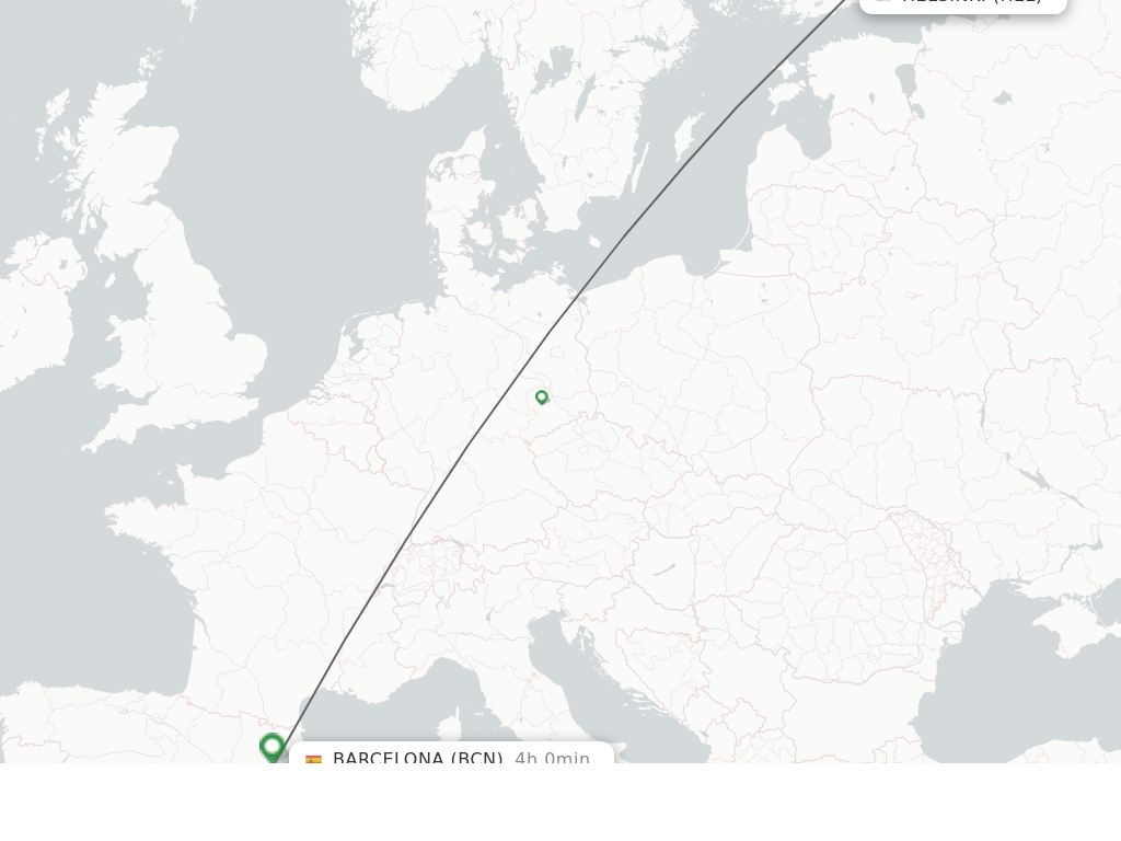 Flights from Helsinki to Barcelona route map