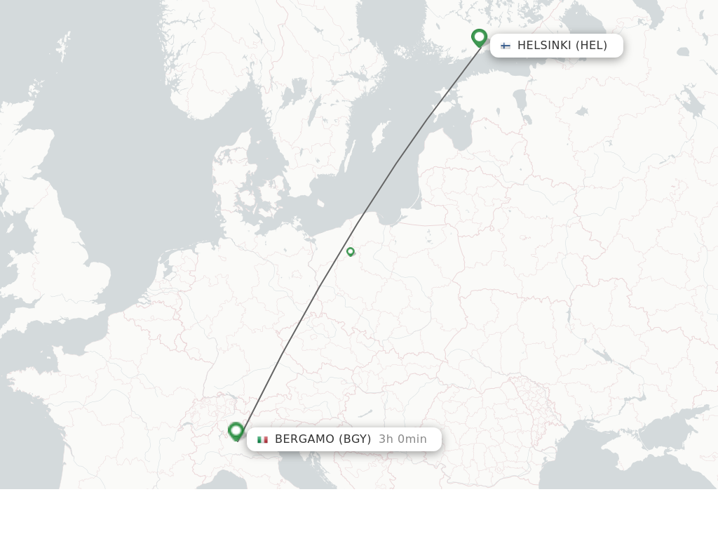 Flights from Helsinki to Milan route map