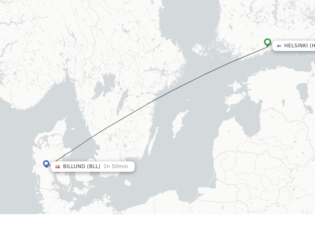 Flights from Helsinki to Billund route map