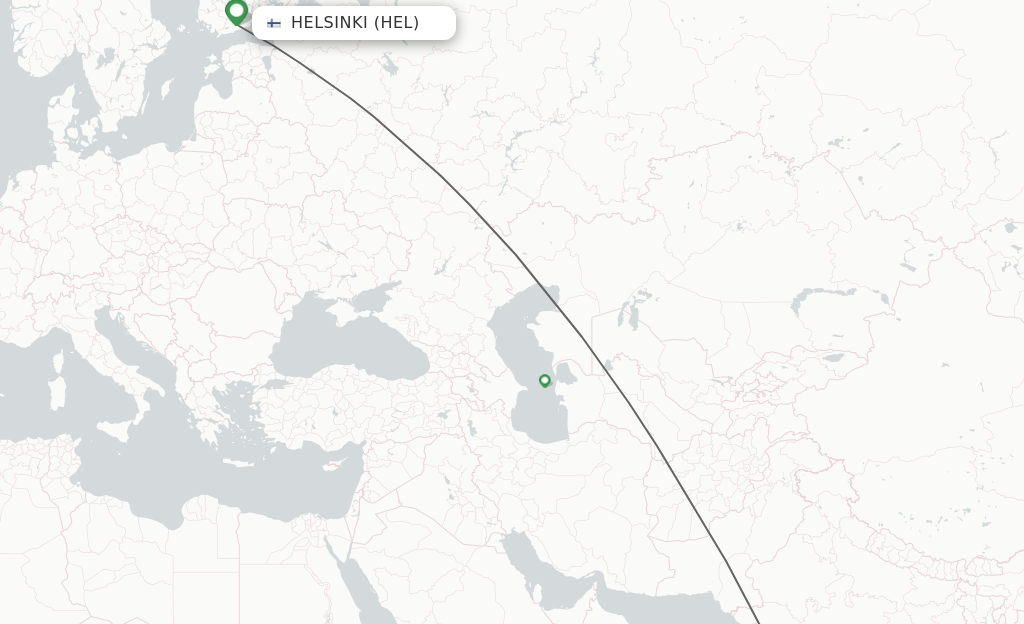 Flights from Helsinki to Mumbai route map