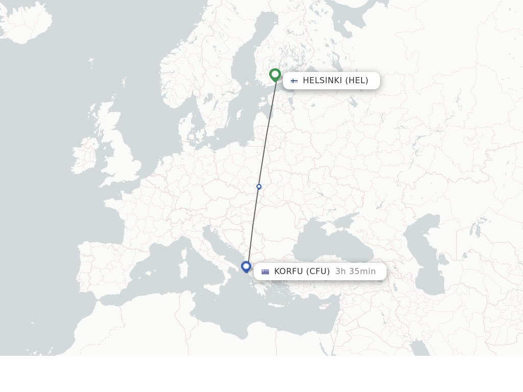 Flights from Helsinki to Kerkyra route map