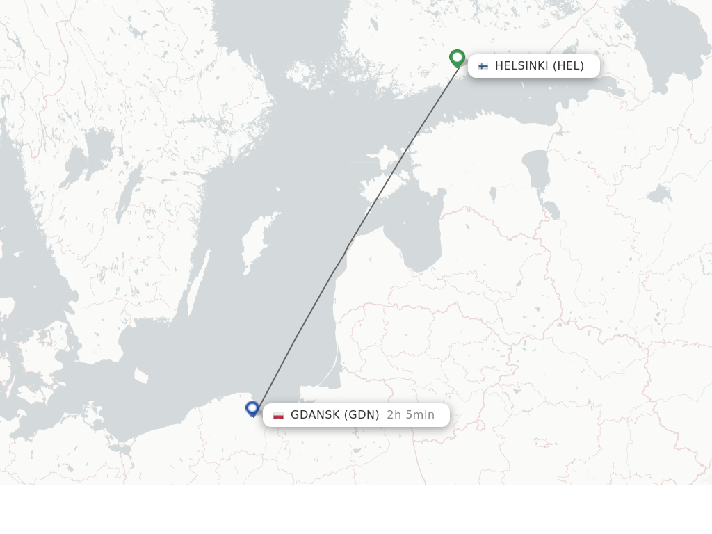 Flights from Helsinki to Gdansk route map