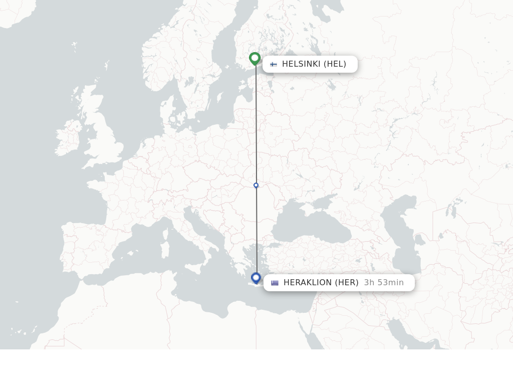 Flights from Helsinki to Heraklion route map