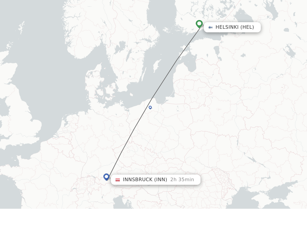 Flights from Helsinki to Innsbruck route map