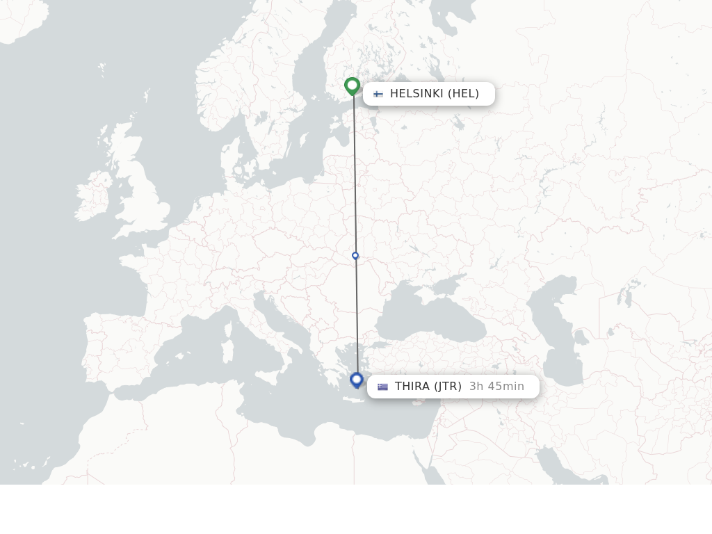 Flights from Helsinki to Thira route map