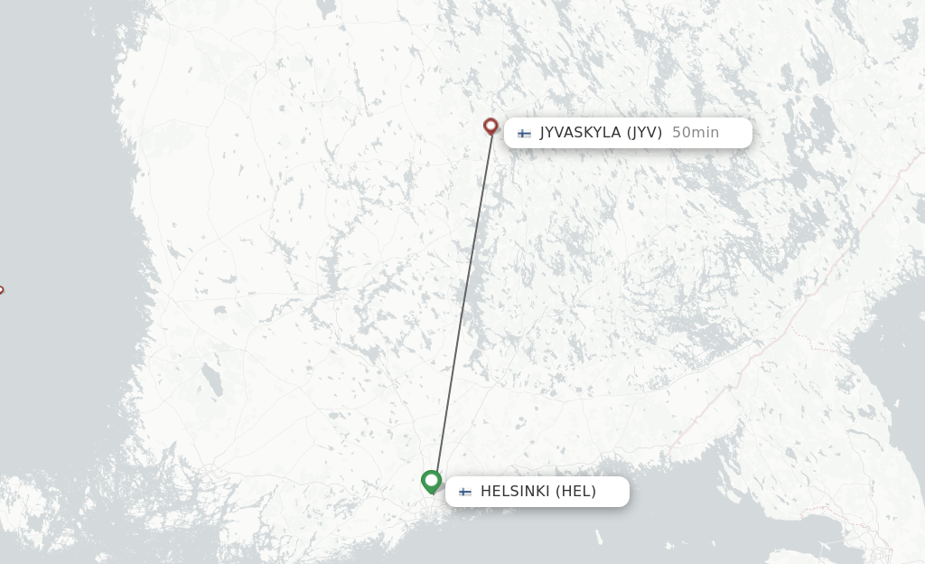 Flights from Helsinki to Jyvaskyla route map