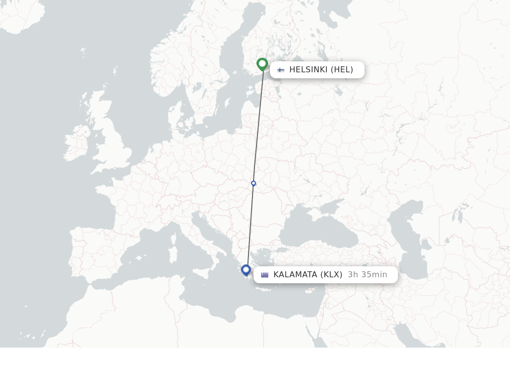Flights from Helsinki to Kalamata route map