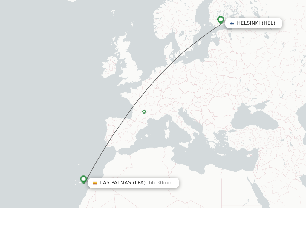 Flights from Helsinki to Las Palmas route map
