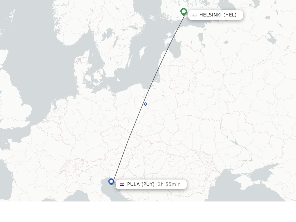 Flights from Helsinki to Pula route map