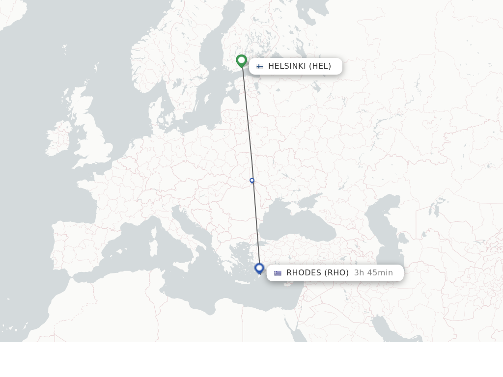 Flights from Helsinki to Rhodes route map