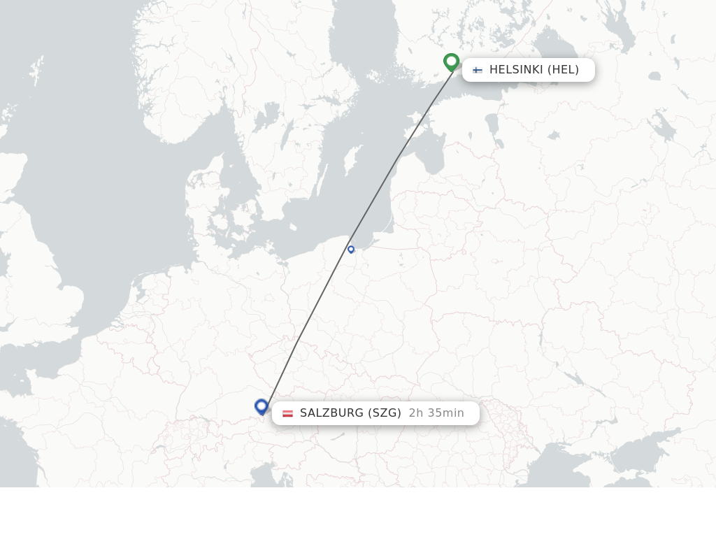 Flights from Helsinki to Salzburg route map