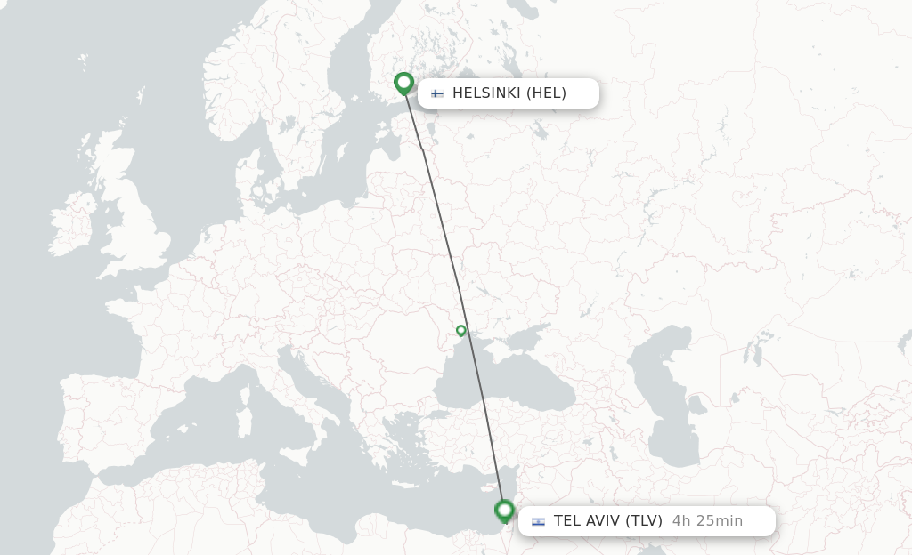 Flights from Helsinki to Tel Aviv-Yafo route map