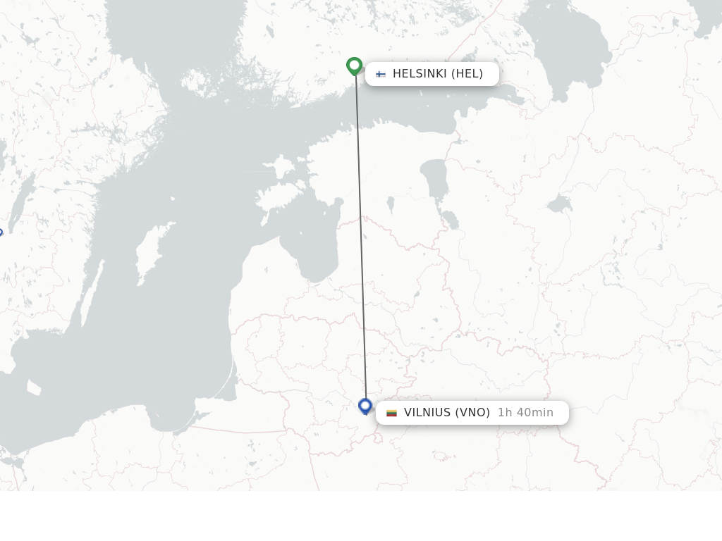 Flights from Helsinki to Vilnius route map