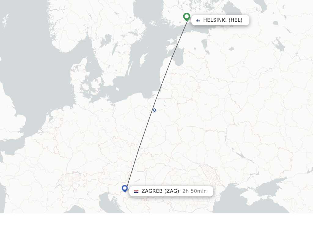 Flights from Helsinki to Zagreb route map