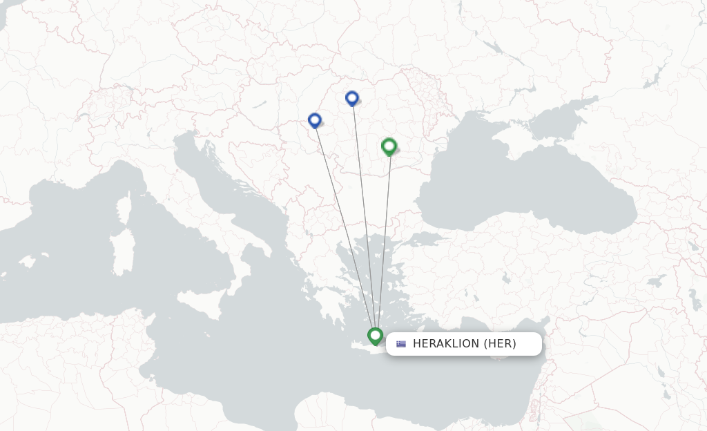 Route map with flights from Heraklion with Animawings