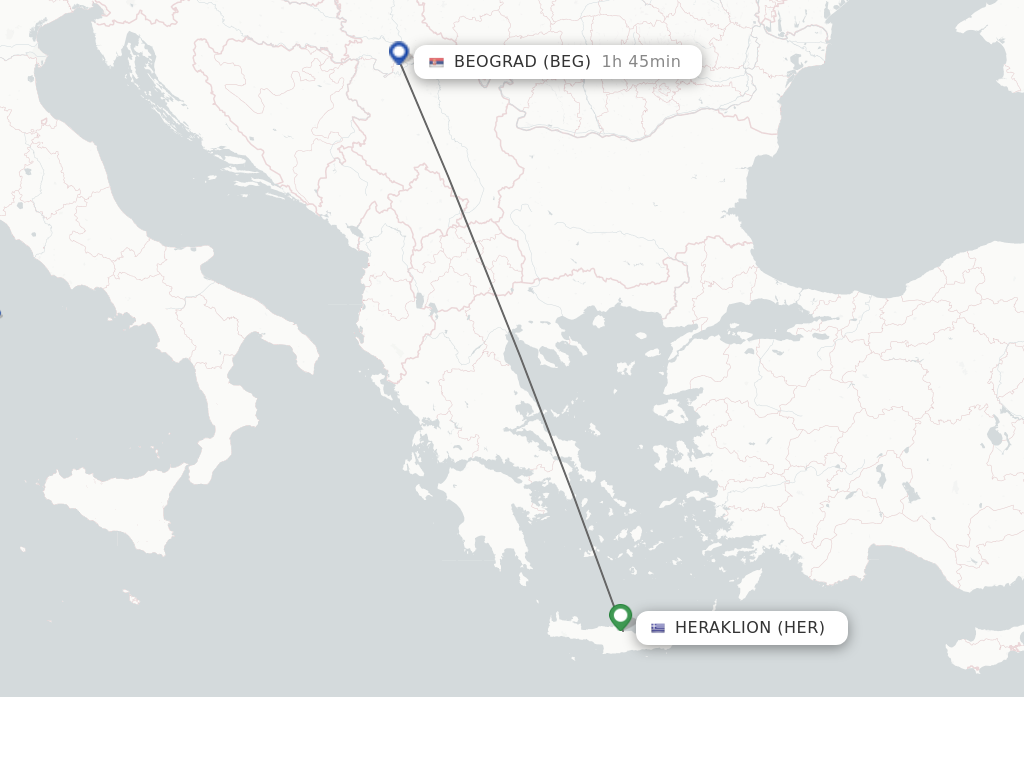 Flights from Heraklion to Belgrade route map