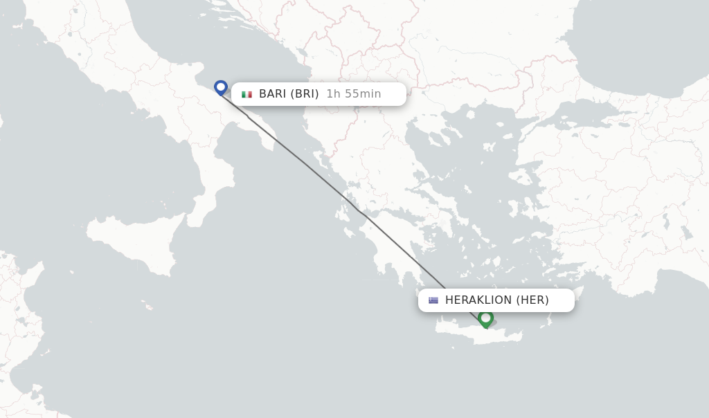 Flights from Heraklion to Bari route map