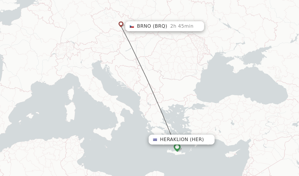 Flights from Heraklion to Brno route map