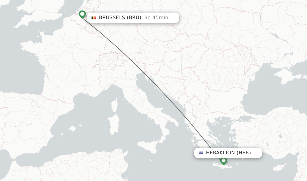 Flights from Heraklion to Brussels route map