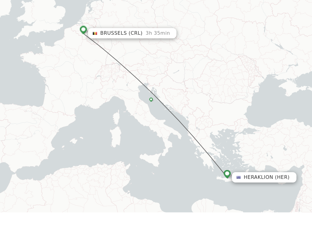 Flights from Heraklion to Brussels route map